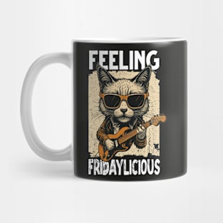 Rock Cat Playing Guitar feeling fridaylicious Funny Meme Tee Mug